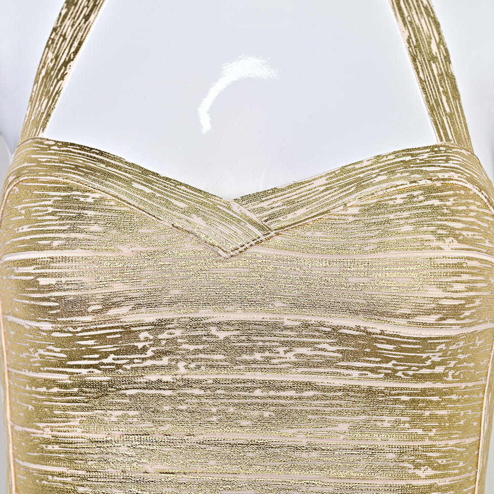 Metallic Gold Halter Dress | Bandage Bodycon for Nightclub