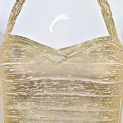 Metallic Gold Halter Dress | Bandage Bodycon for Nightclub