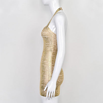 Metallic Gold Halter Dress | Bandage Bodycon for Nightclub