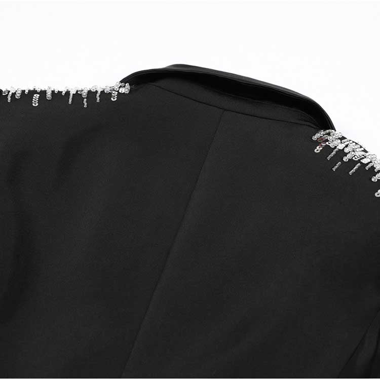 Women's Mid-Length Sequin Blazer Coat in Black & White