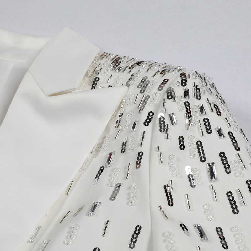 Women's Mid-Length Sequin Blazer Coat in Black & White