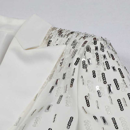 Women's Mid-Length Sequin Blazer Coat in Black & White