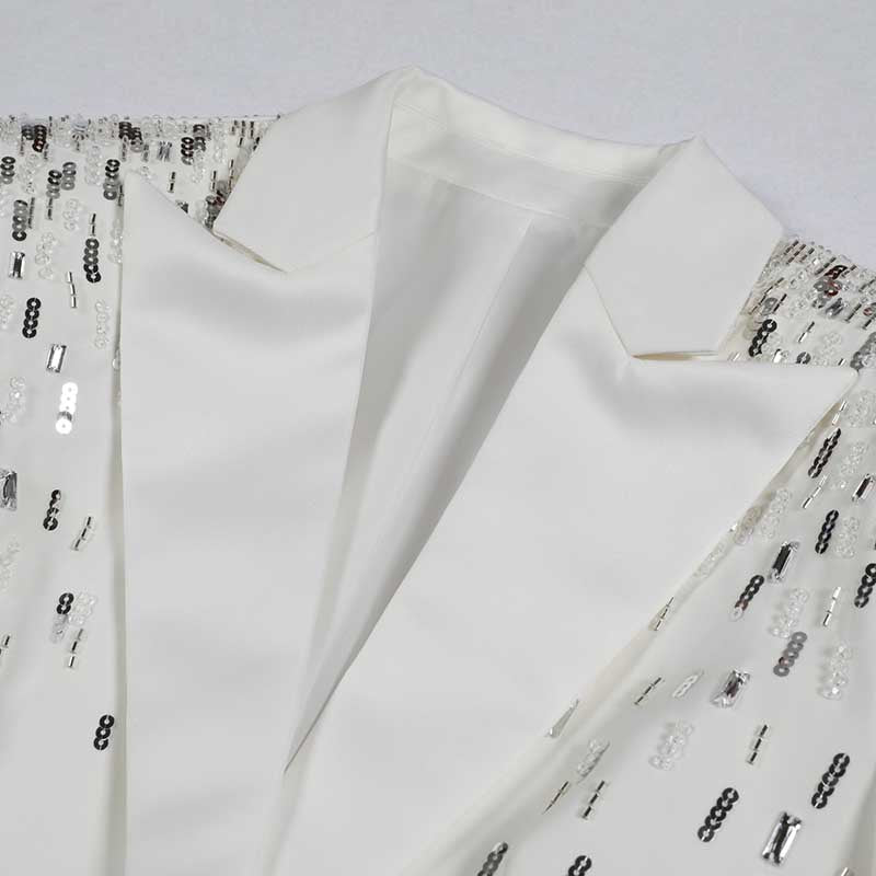 Women's Mid-Length Sequin Blazer Coat in Black & White