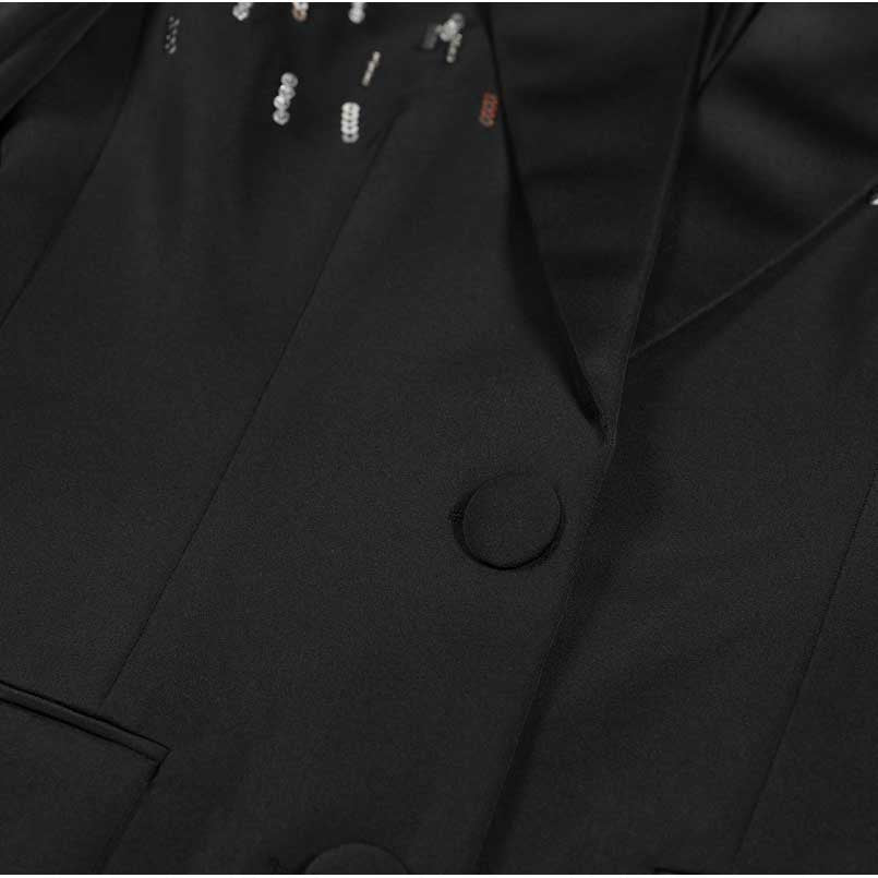 Women's Mid-Length Sequin Blazer Coat in Black & White