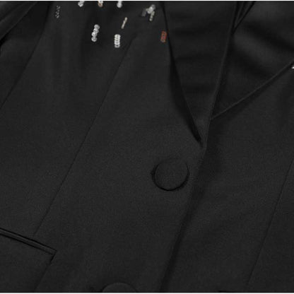 Women's Mid-Length Sequin Blazer Coat in Black & White