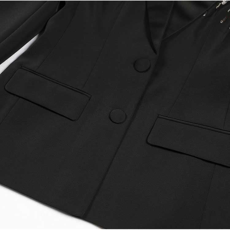 Women's Mid-Length Sequin Blazer Coat in Black & White