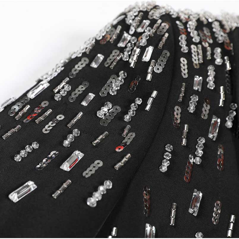 Women's Mid-Length Sequin Blazer Coat in Black & White