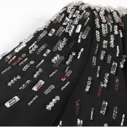 Women's Mid-Length Sequin Blazer Coat in Black & White