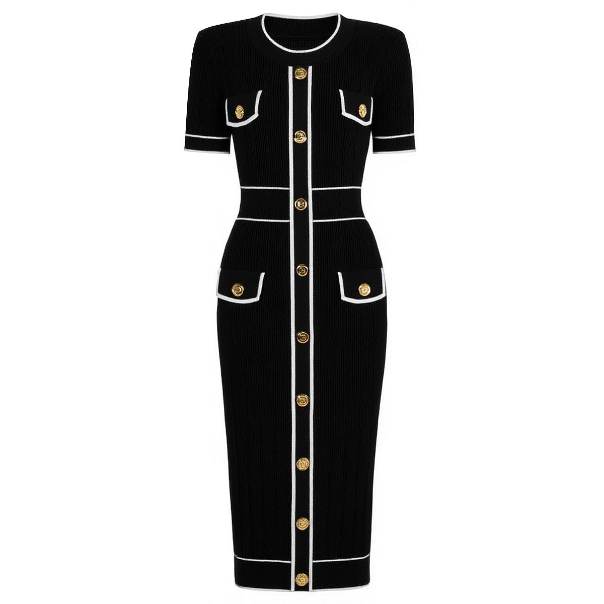 Midi Knitted Dress With Pocket and Buttons