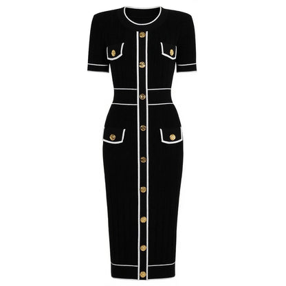 Midi Knitted Dress With Pocket and Buttons