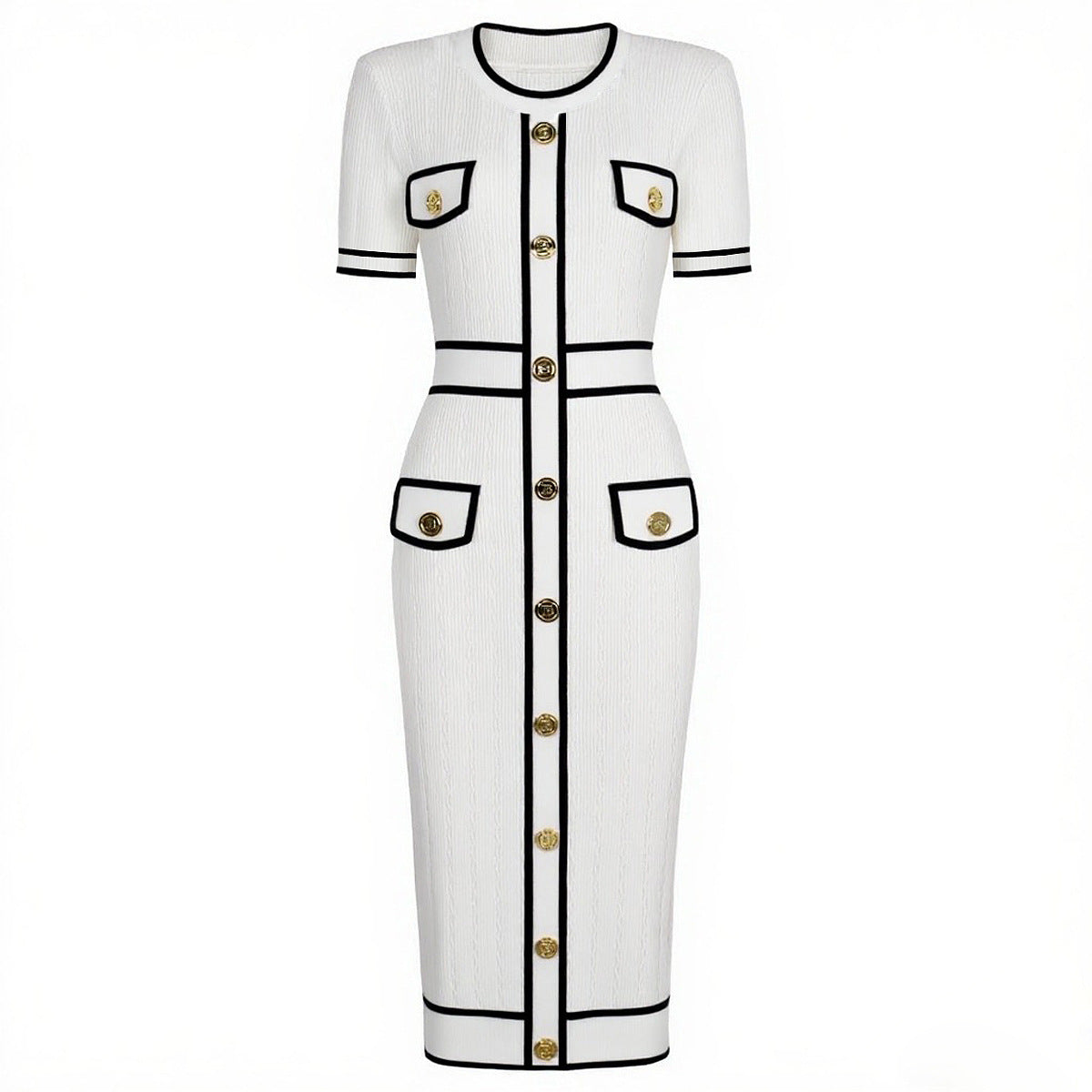 Midi Knitted Dress With Pocket and Buttons