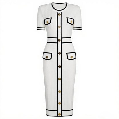 Midi Knitted Dress With Pocket and Buttons