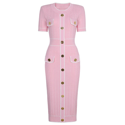 Midi Knitted Dress With Pocket and Buttons