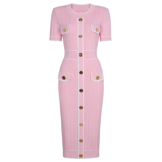 Midi Knitted Dress With Pocket and Buttons