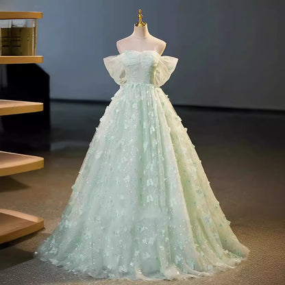 Mint Green Off-Shoulder Prom Dress – Ball Gown for Formal Evening, Sweet 16 & Quinceañera