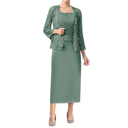 Mother of The Bride Dress With Jacket 2 Pieces Wedding Guest Outfit