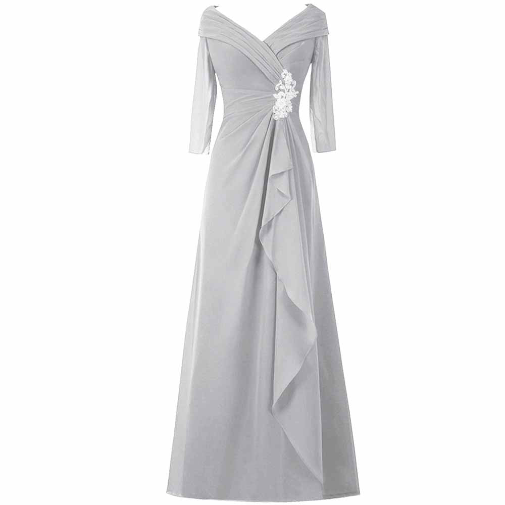 Long Evening Dress Mother of The Bride Dress Half Sleeve Long Chiffon Wedding Guest Dresses