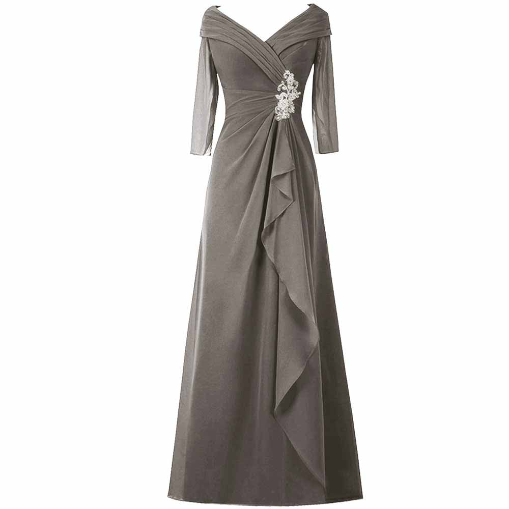 Long Evening Dress Mother of The Bride Dress Half Sleeve Long Chiffon Wedding Guest Dresses