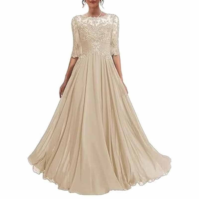 Mother of The Bride Dresses Lace Maxi Formal Evening Gown with Sleeves