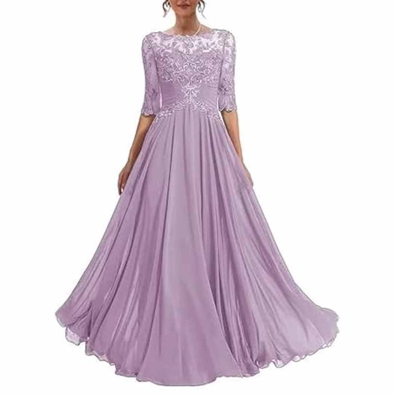 Mother of The Bride Dresses Lace Maxi Formal Evening Gown with Sleeves