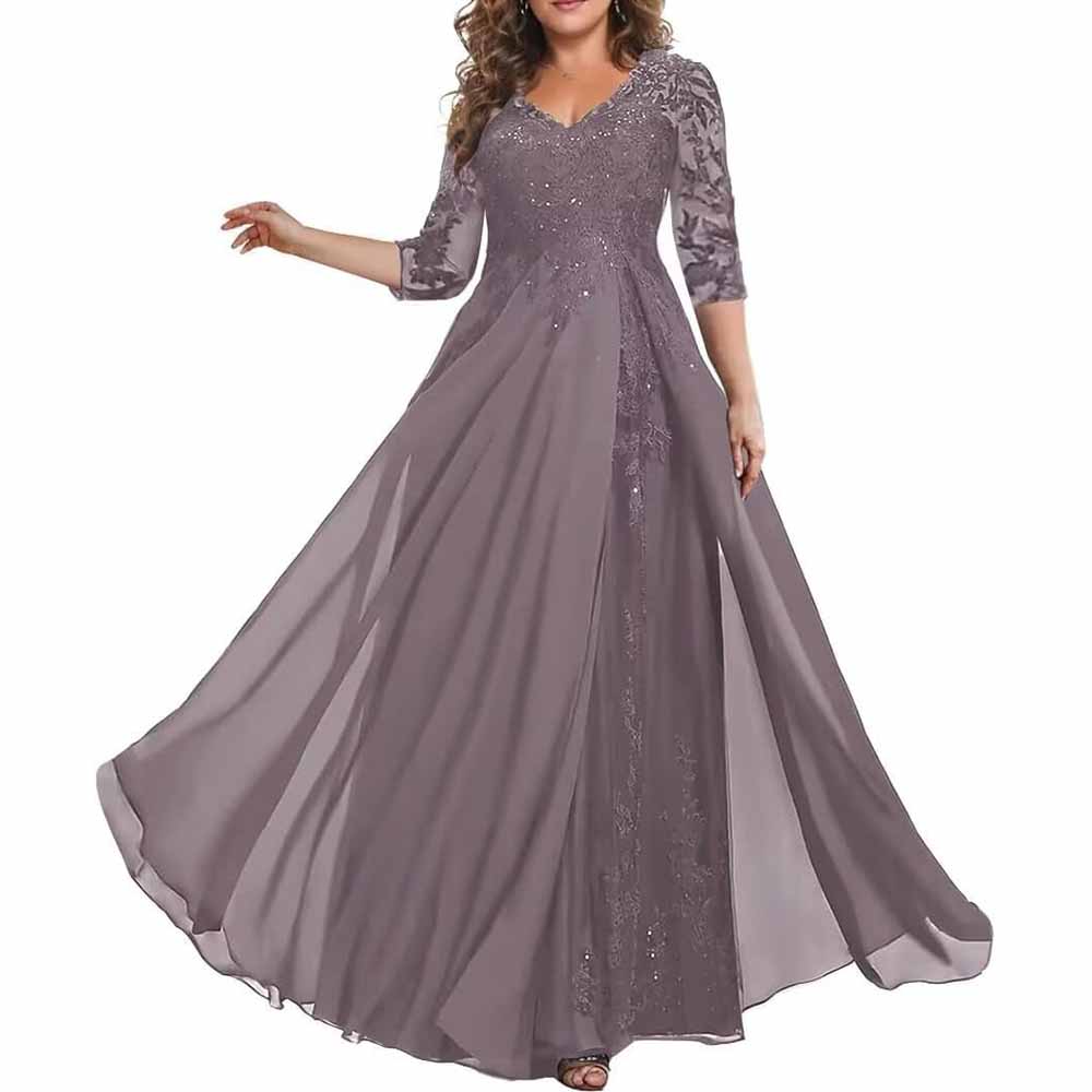 Mother of The Bride Dresses Wedding Guest Dress Chiffon Lace Formal Dress With Sleeve