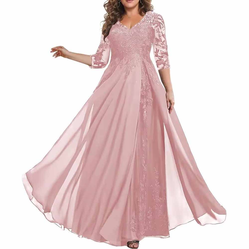 Mother of The Bride Dresses Wedding Guest Dress Chiffon Lace Formal Dress With Sleeve