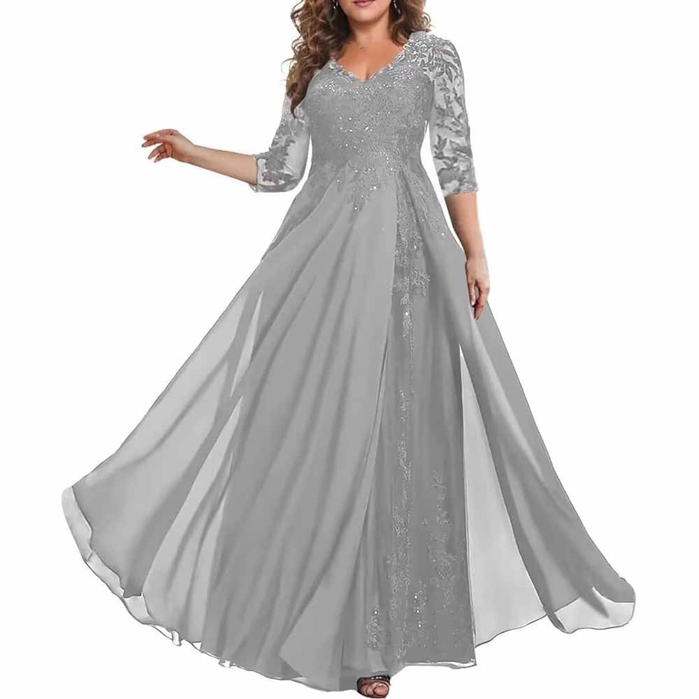 Mother of The Bride Dresses Wedding Guest Dress Chiffon Lace Formal Dress With Sleeve