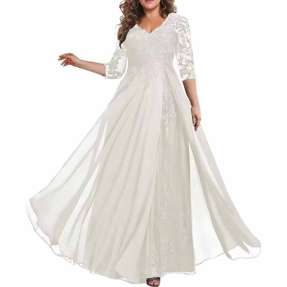 Mother of The Bride Dresses Wedding Guest Dress Chiffon Lace Formal Dress With Sleeve