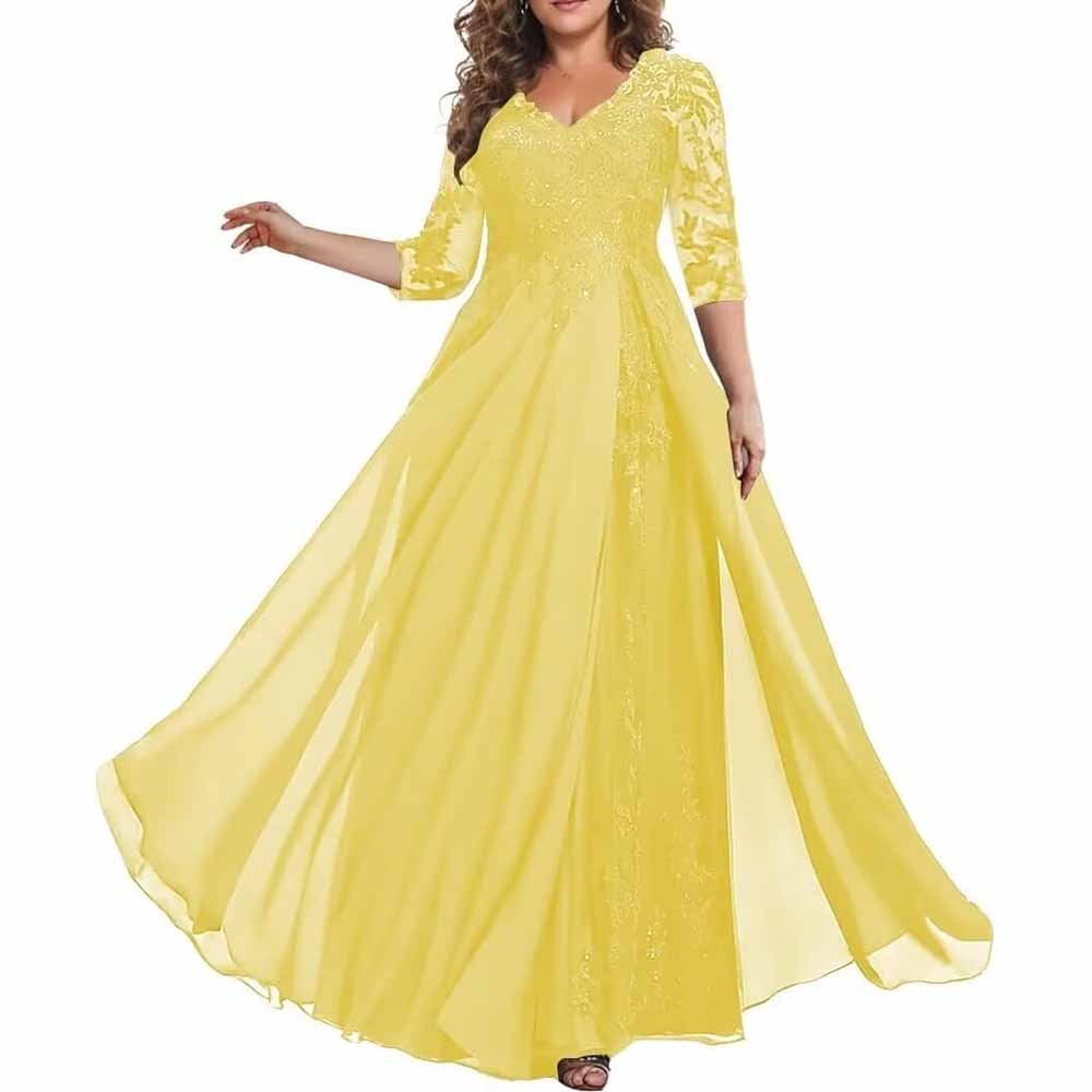 Mother of The Bride Dresses Wedding Guest Dress Chiffon Lace Formal Dress With Sleeve