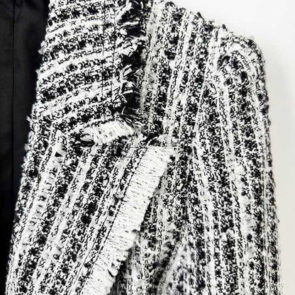 Multi Color Tweed Blazer Set Belted Lapel Zip-Up Skirt Suit