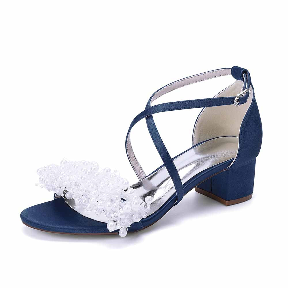 Women's Pearl Embellished Block Heel Sandals for Wedding Party | Elegant Bridal & Bridesmaid Shoes