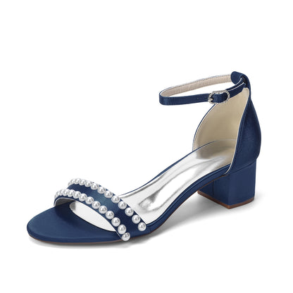 Women's Pearl Peep - Toe Ankle Strap Chunky Heel Sandals - Wedding & Party Dress Shoes
