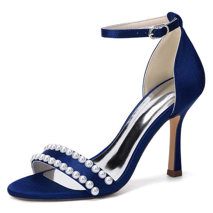 Elegant Women's Pearl Embellished Ankle Strap Stiletto High Heel Sandals - Bridal Wedding & Formal Evening Shoes