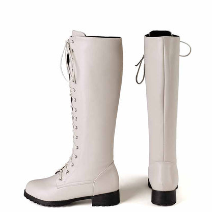 Women's lace up knee high boots plus size low heel boots