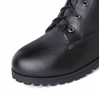 Women's lace up knee high boots plus size low heel boots