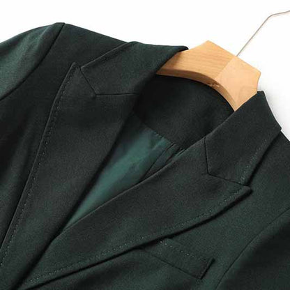 One Button Dark Green Pantsuit Fitted Blazer + Mid-High Rise Trousers Pantsuit Suit Formal Wear