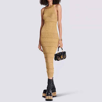Women's Sleeveless Knitted Maxi Dress Midi Bodycon Dress