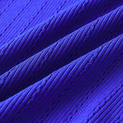 Women Royal-blue Long Sleeve V-Neck Mini Knit Dress