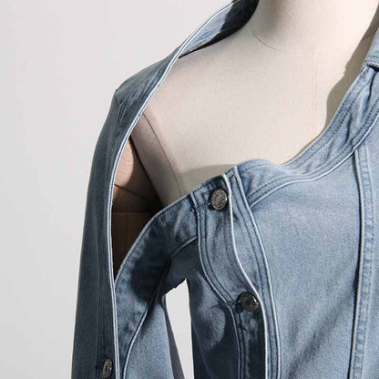 Retro off-the-shoulder blue denim jacket Top Jean Coat