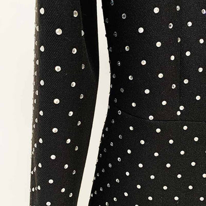 Women Black Pantsuits hot drilling Flare Bottoms Two Pieces Pants Set