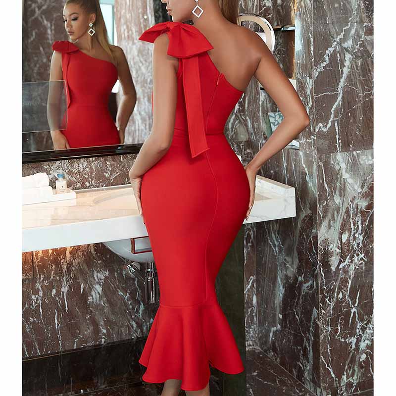 Women 'S  One Shoulder Puffs Bodycon Bandage Cocktial Party Dresses
