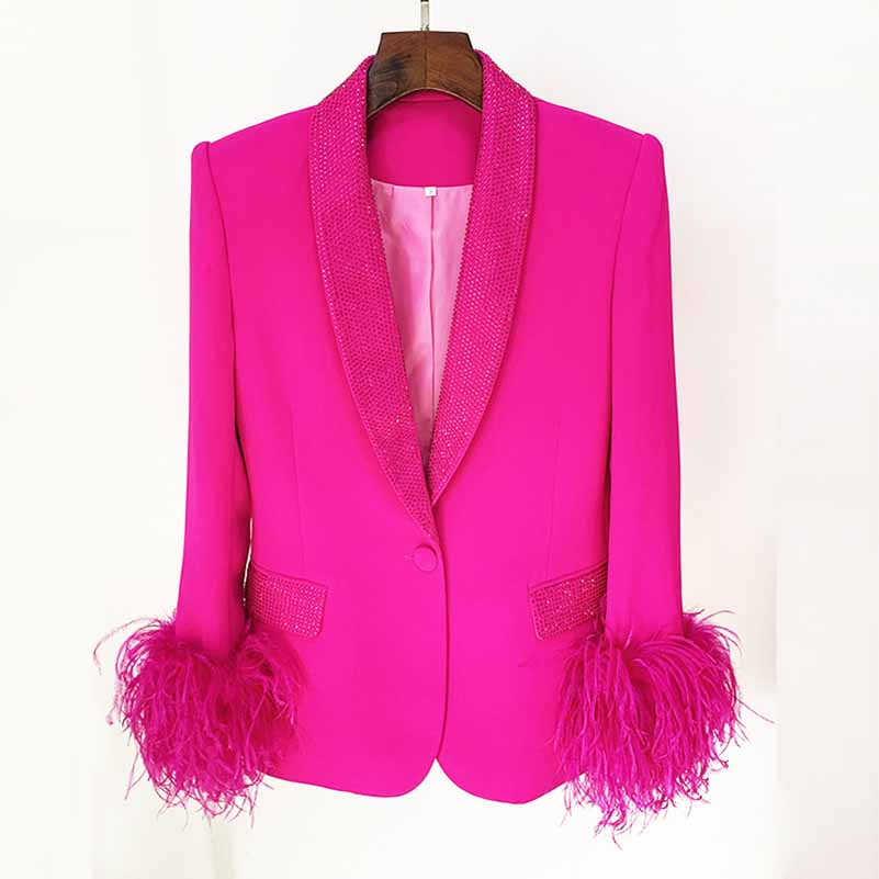 Women's Event Pantsuits with Feather One Button Wedding Suit Party Set