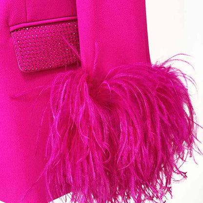 Women's Event Pantsuits with Feather One Button Wedding Suit Party Set