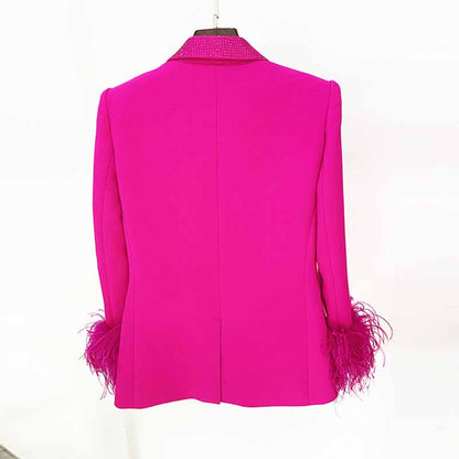 Women's Event Pantsuits with Feather One Button Wedding Suit Party Set