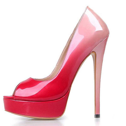 Women's Gradient Color Platform Pumps Patent Leather Wedding Prom Shoes Stiletto