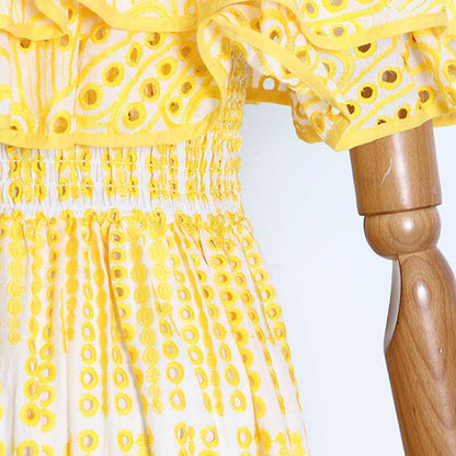 Off-the-shoulder Ruffled Midi Dress Beach Party Long Dress Embroidered Dress