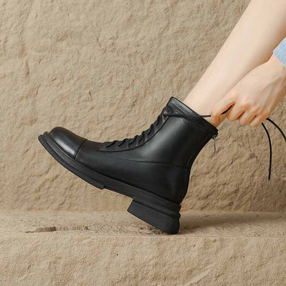 Women's lace up martin boots low heel bootie