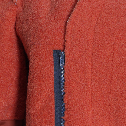 Women's fleece jacket contrast stitching short winter coat