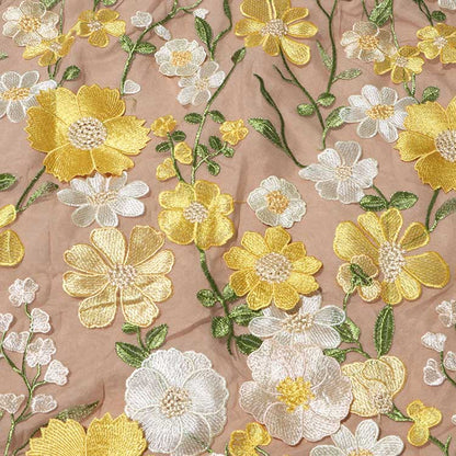 3D Flower Midi Dress Puff Sleeve Embroidered Midi Length Dress