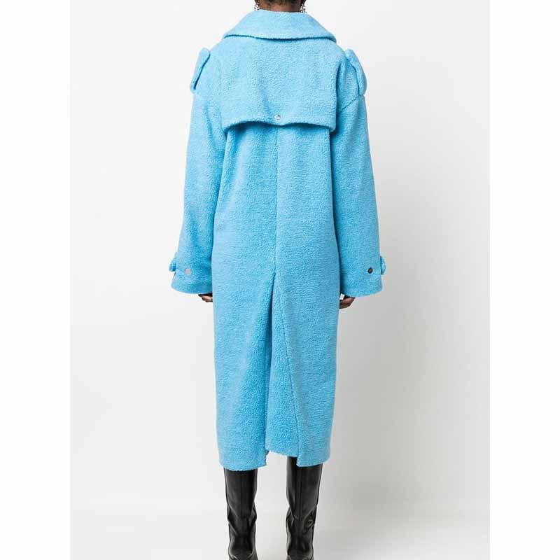 Blue Hollowed and twisted waist slender long warm coat for women